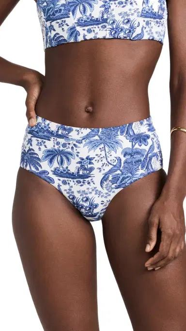 Staud Devon High Rise Bikini Bottoms Blue Toile L | Thumbnail 6