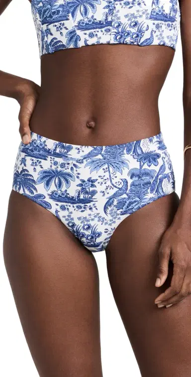 Staud Devon High Rise Bikini Bottoms Blue Toile L | Thumbnail 1