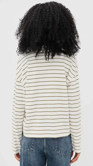 Vince Striped Easy Long Sleeve Polo Olive tone Combo | Thumbnail 3 Vince Striped Easy Long Sleeve Polo Olive tone Combo | Thumbnail 3