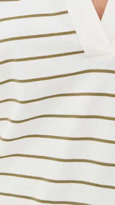 Vince Striped Easy Long Sleeve Polo Olive tone Combo | Thumbnail 6 Vince Striped Easy Long Sleeve Polo Olive tone Combo | Thumbnail 6