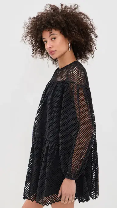 Ulla Johnson Jaclyn Eyelet Cotton Mini Dress Noir | Thumbnail 4 Ulla Johnson Jaclyn Eyelet Cotton Mini Dress Noir | Thumbnail 4
