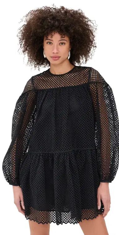 Ulla Johnson Jaclyn Eyelet Cotton Mini Dress Noir | Thumbnail 1 Ulla Johnson Jaclyn Eyelet Cotton Mini Dress Noir | Thumbnail 1