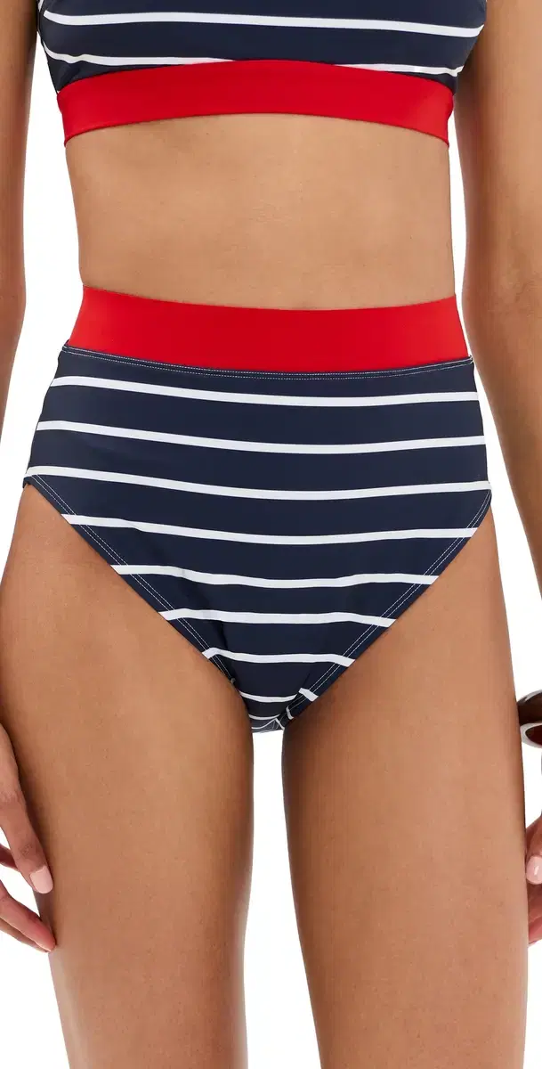 DreamSculpt High Bikini Bottoms Navy/Blanc Stripe
