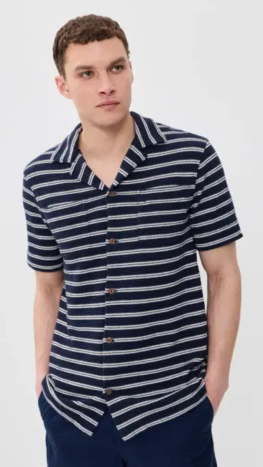 Polo Ralph Lauren Short Sleeve Stripe Knit Collared Shirt Newport Navy/Pale Cream | Thumbnail 2