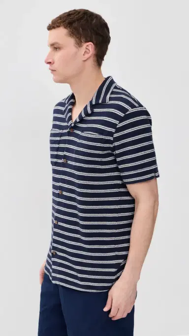 Polo Ralph Lauren Short Sleeve Stripe Knit Collared Shirt Newport Navy/Pale Cream | Thumbnail 4