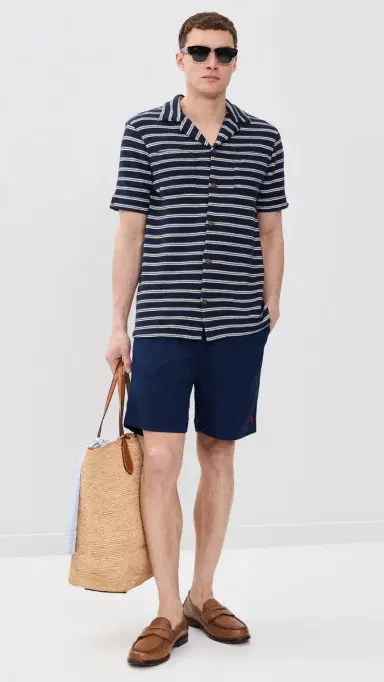 Polo Ralph Lauren Short Sleeve Stripe Knit Collared Shirt Newport Navy/Pale Cream | Thumbnail 5