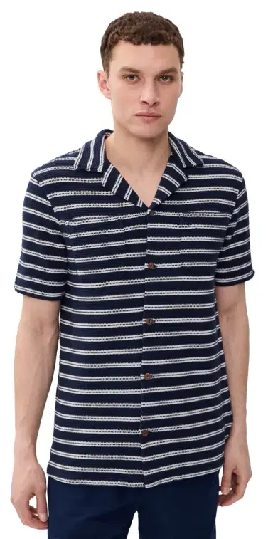 Polo Ralph Lauren Short Sleeve Stripe Knit Collared Shirt Newport Navy/Pale Cream | Thumbnail 1