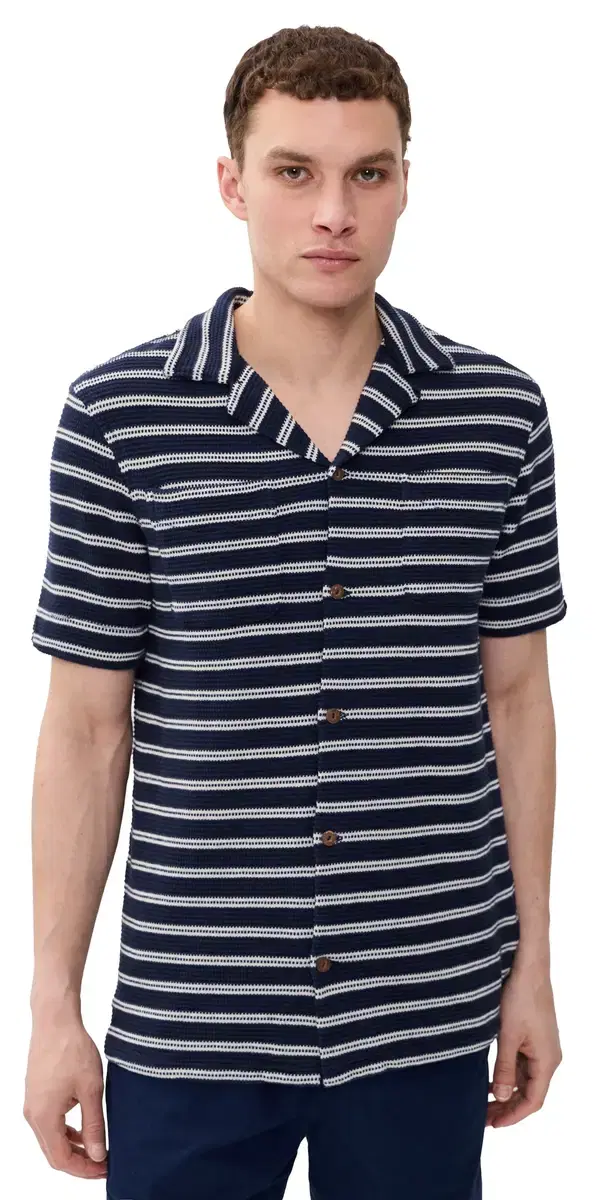 Polo Ralph Lauren hort leeve tripe Knit Collared hirt Newport Navy/Pale Cream