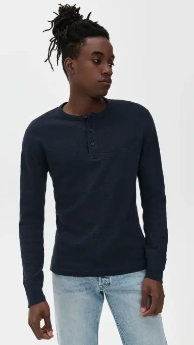 REIGNING CHAMP 1x1 Slub Slim Henley Navy L | Thumbnail 2 REIGNING CHAMP 1x1 Slub Slim Henley Navy L | Thumbnail 2