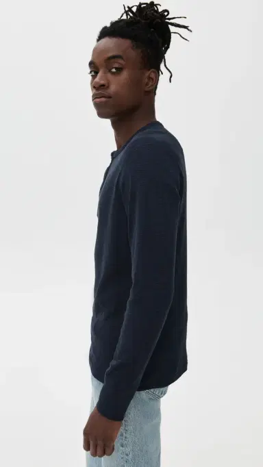 REIGNING CHAMP 1x1 Slub Slim Henley Navy L | Thumbnail 4 REIGNING CHAMP 1x1 Slub Slim Henley Navy L | Thumbnail 4