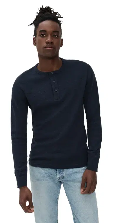 REIGNING CHAMP 1x1 Slub Slim Henley Navy L | Thumbnail 1 REIGNING CHAMP 1x1 Slub Slim Henley Navy L | Thumbnail 1