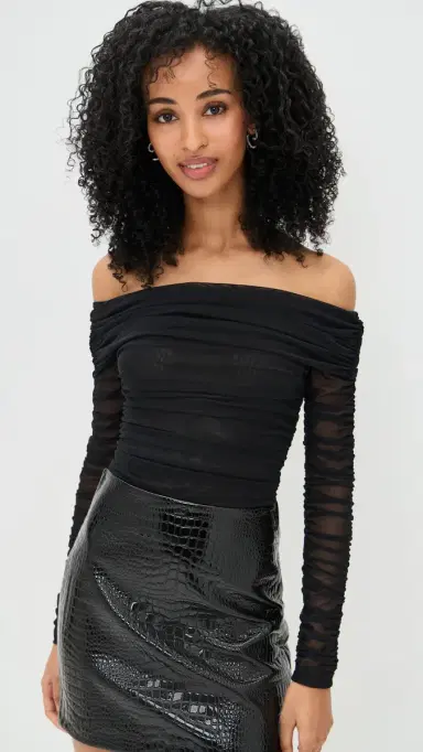 L'Agence Poppie Off Shoulder Thong Bodysuit Black S | Thumbnail 2