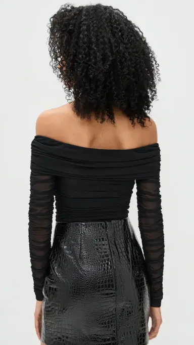 L'Agence Poppie Off Shoulder Thong Bodysuit Black S | Thumbnail 3