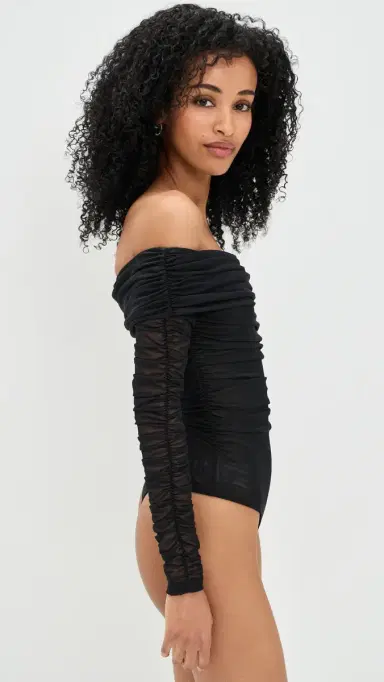 L'Agence Poppie Off Shoulder Thong Bodysuit Black S | Thumbnail 4
