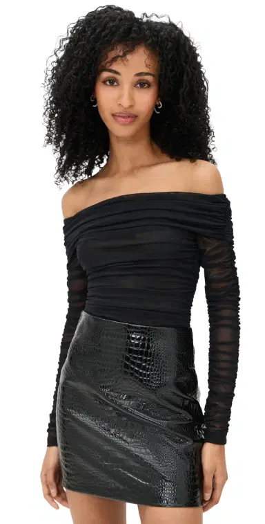 L'Agence Poppie Off Shoulder Thong Bodysuit Black S | Thumbnail 1