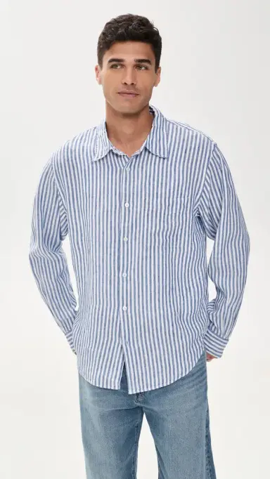 Madewell ong Sleeve Linen Top Blue Stripe | Thumbnail 2