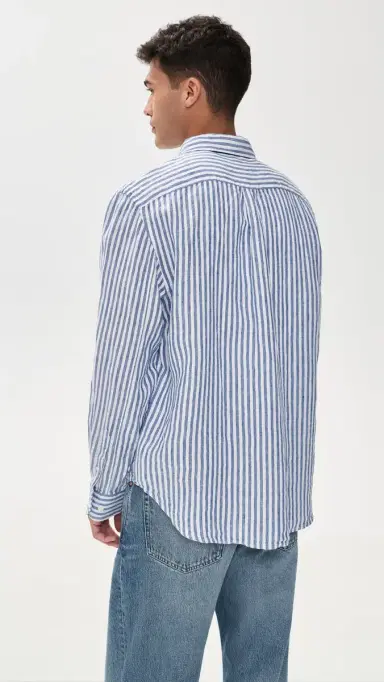 Madewell ong Sleeve Linen Top Blue Stripe | Thumbnail 3