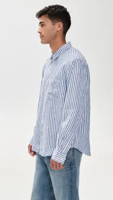 Madewell ong Sleeve Linen Top Blue Stripe | Thumbnail 4