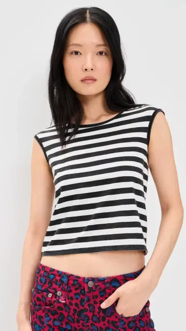R13 Striped Baby Tee Black And White Wide Stripe | Thumbnail 2