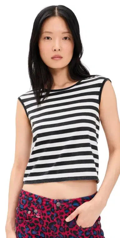R13 Striped Baby Tee Black And White Wide Stripe | Thumbnail 1
