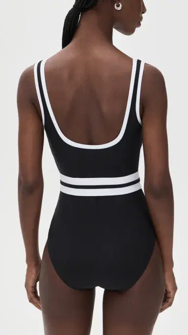 STYLEST Dreamsculpt Piped Square Neck Swimsuit Caviar/Blanc | Thumbnail 3