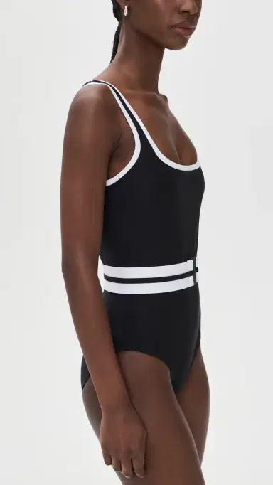 STYLEST Dreamsculpt Piped Square Neck Swimsuit Caviar/Blanc | Thumbnail 4