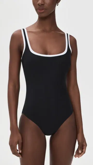 STYLEST Dreamsculpt Piped Square Neck Swimsuit Caviar/Blanc | Thumbnail 5