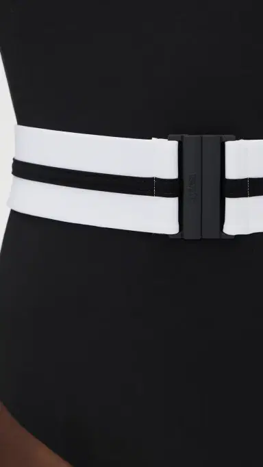 STYLEST Dreamsculpt Piped Square Neck Swimsuit Caviar/Blanc | Thumbnail 6