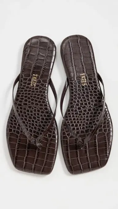 TKEES Square Toe Lily Flip Flops Carob Croc 8 | Thumbnail 2