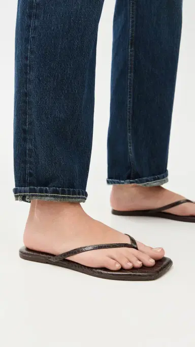 TKEES Square Toe Lily Flip Flops Carob Croc 8 | Thumbnail 3