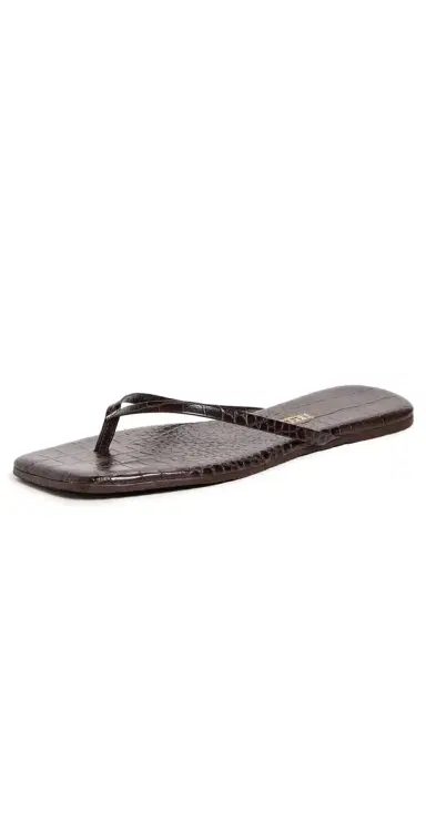 TKEES Square Toe Lily Flip Flops Carob Croc 8 | Thumbnail 1