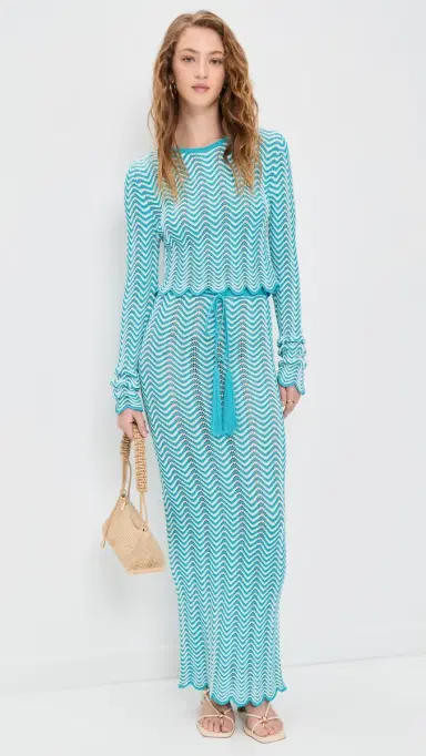 Dur Doux Wave Knit Maxi kirt Turquoise/White | Thumbnail 2 Dur Doux Wave Knit Maxi kirt Turquoise/White | Thumbnail 2