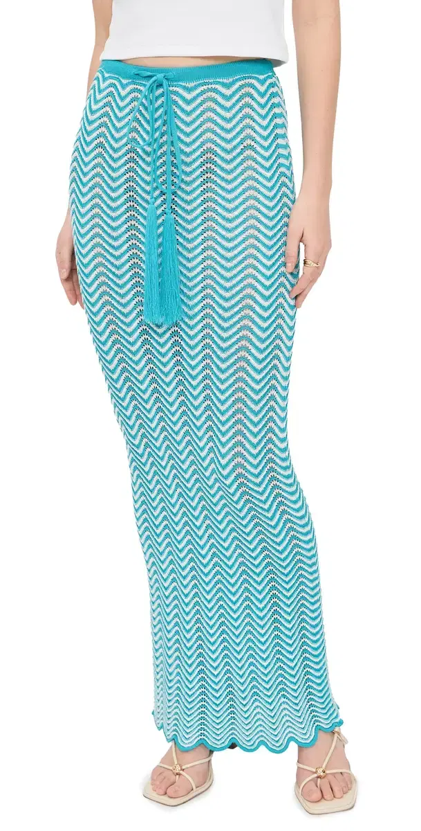 Wave Knit Maxi kirt Turquoise/White