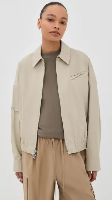 Tibi Luxe Spring Twill Bomber Jacket Taupe | Thumbnail 2