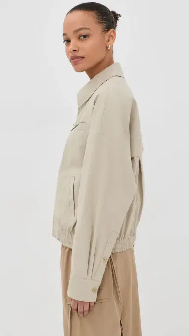 Tibi Luxe Spring Twill Bomber Jacket Taupe | Thumbnail 4