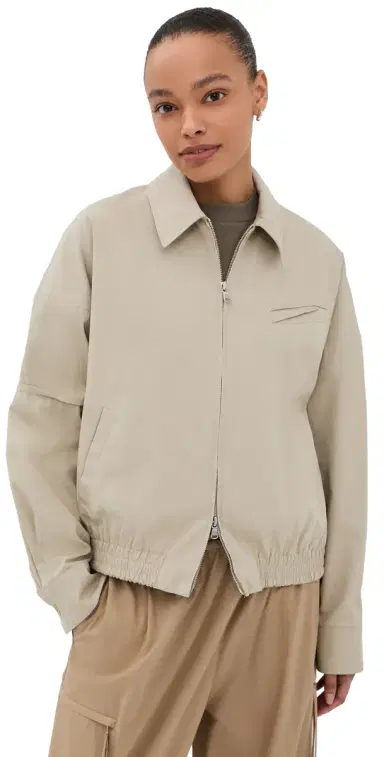Tibi Luxe Spring Twill Bomber Jacket Taupe | Thumbnail 1