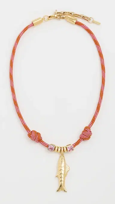 Martha Calvo Largo Fish Necklace Pink/Gold One Size | Thumbnail 2