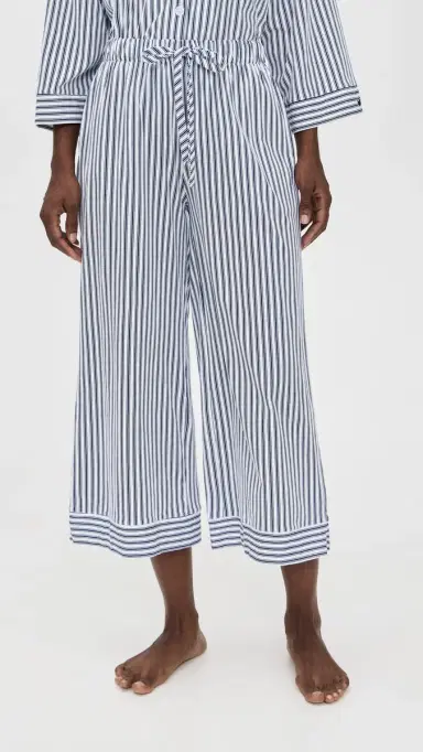 Petite Plume Luxe Pima French Ticking Wide eg Pajama Set Navy | Thumbnail 5