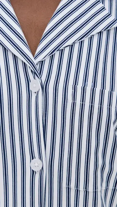 Petite Plume Luxe Pima French Ticking Wide eg Pajama Set Navy | Thumbnail 6