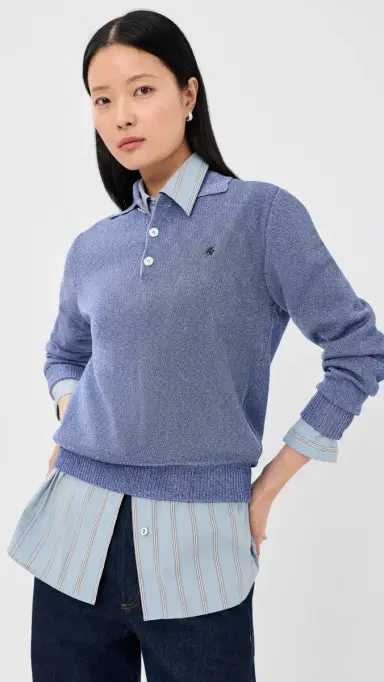 Meryll Rogge Merino Wool Backed Metallic Polo Sweater Purple | Thumbnail 2 Meryll Rogge Merino Wool Backed Metallic Polo Sweater Purple | Thumbnail 2