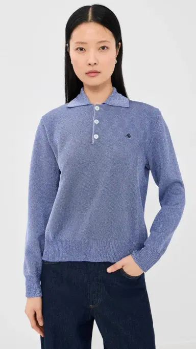 Meryll Rogge Merino Wool Backed Metallic Polo Sweater Purple | Thumbnail 3 Meryll Rogge Merino Wool Backed Metallic Polo Sweater Purple | Thumbnail 3
