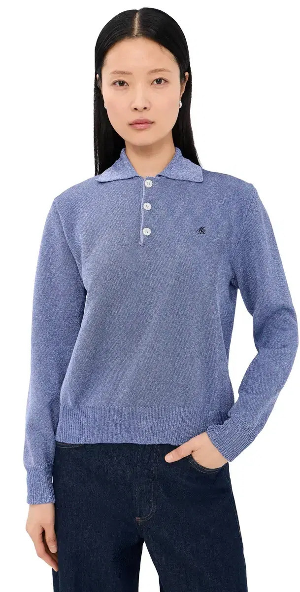 Meryll Rogge erino Wool Backed etallic Polo Sweater Purple