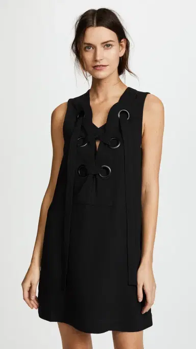 English Factory Lace Up Front Dress Black L | Thumbnail 2