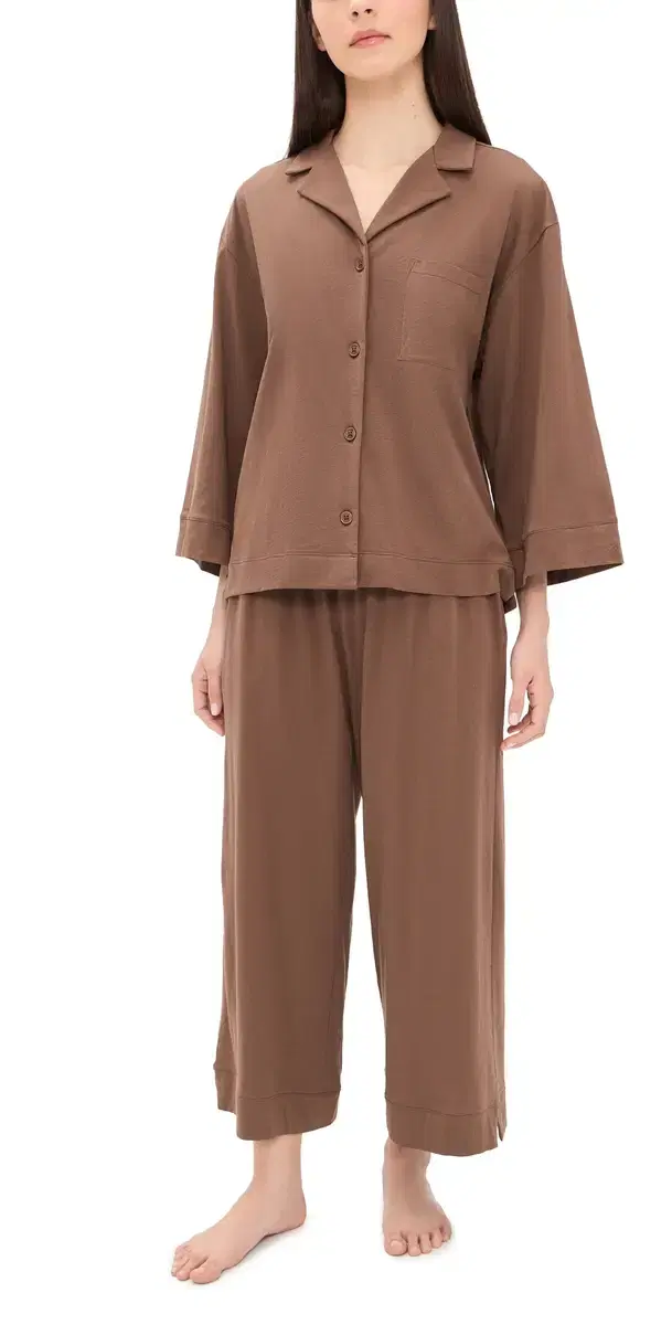Olivia Wide Leg Pima Cotton Pajamas Brown
