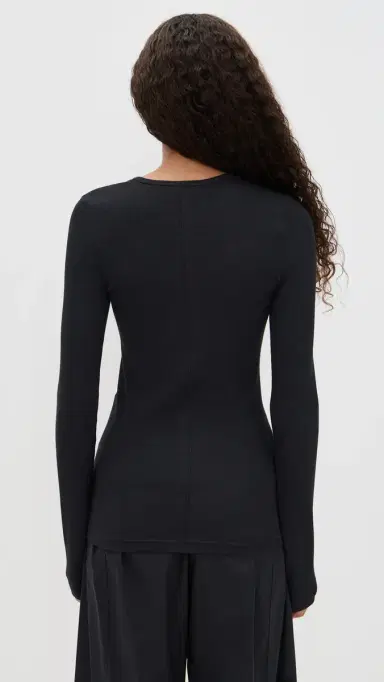 Tibi Circular Ribbed Crew Neck Pullover T-Shirt Black | Thumbnail 3