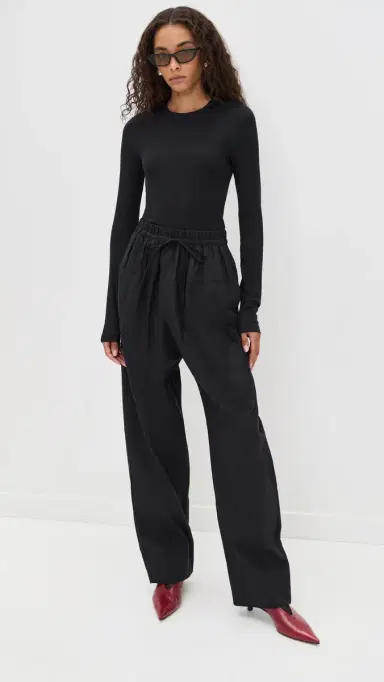 Tibi Circular Ribbed Crew Neck Pullover T-Shirt Black | Thumbnail 5
