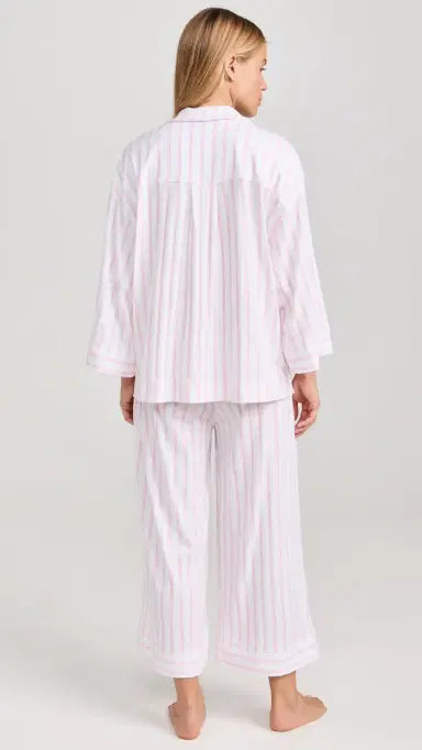 Petite Plume Women's Luxe Pink Stripe Wide Leg Pajama et White/Pink | Thumbnail 3 Petite Plume Women's Luxe Pink Stripe Wide Leg Pajama et White/Pink | Thumbnail 3