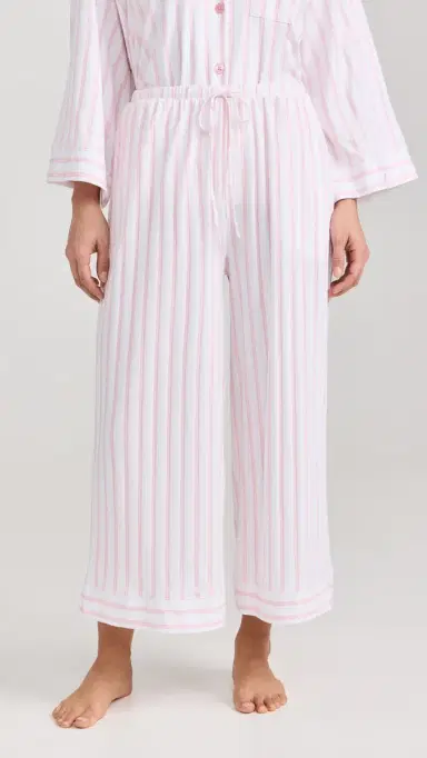 Petite Plume Women's Luxe Pink Stripe Wide Leg Pajama et White/Pink | Thumbnail 5 Petite Plume Women's Luxe Pink Stripe Wide Leg Pajama et White/Pink | Thumbnail 5