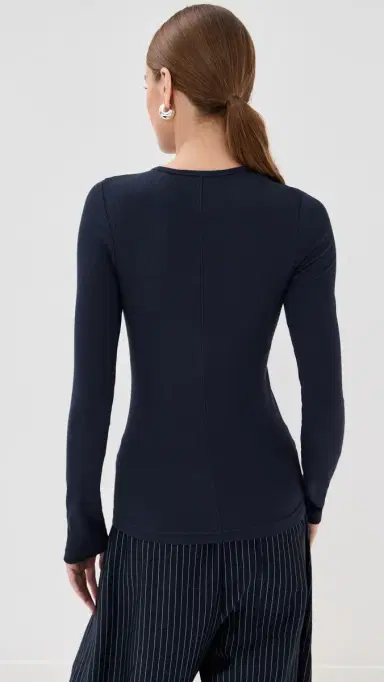 Tibi Circular Ribbed Crew Neck Pullover T-Shirt Navy XXS | Thumbnail 3 Tibi Circular Ribbed Crew Neck Pullover T-Shirt Navy XXS | Thumbnail 3