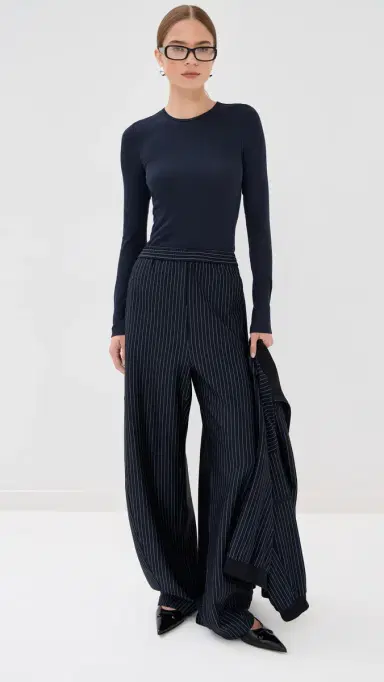 Tibi Circular Ribbed Crew Neck Pullover T-Shirt Navy XXS | Thumbnail 5 Tibi Circular Ribbed Crew Neck Pullover T-Shirt Navy XXS | Thumbnail 5